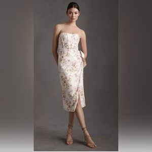V. Chapman Strapless Floral Sheath Dress in Ivory and Pink